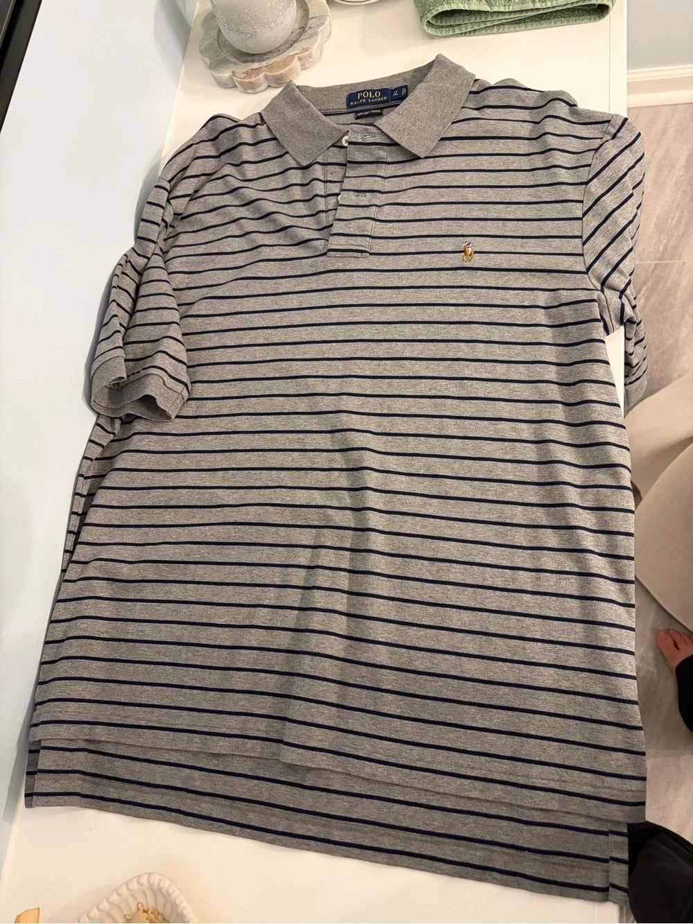 Ralph Lauren Gray Polo with Navy Stripes